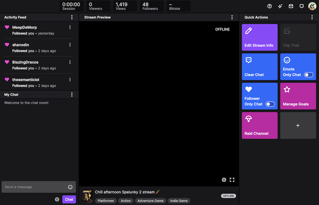 Stream Manager dashboard
